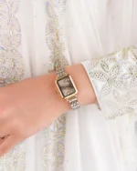 ⁦ساعة مها بنقوش عربيه بلون ذهبي وفضي | LAS012L⁩ - الصورة ⁦4⁩