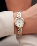 ⁦ساعة الخلية النسائية بلون الذهبي والفضي | LAS013L⁩ - الصورة ⁦2⁩