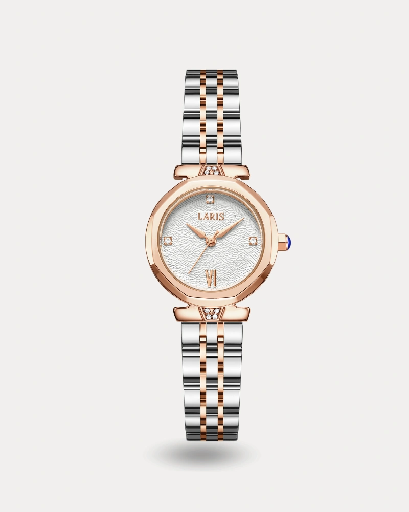 ساعة ميساء النسائية بلون فضي وروز قولد | LOS015L